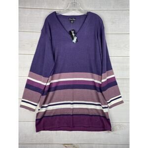 Evelyn Taylor Sweater Womens 2X Purple Striped Pullover V Neck Thin Stretchy NWT